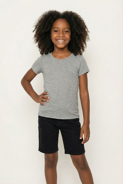 Blusa Infantil Menina Cinza Mescla Canelada