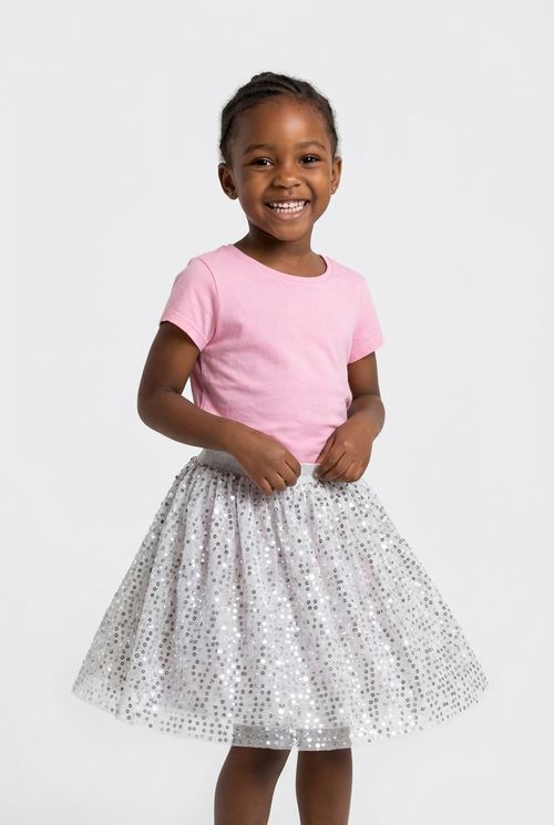 Saia Infantil Menina Prata Paetê Brilhante