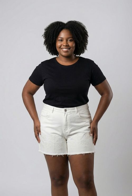 Shorts Feminino Off White Bordado Palmeiras