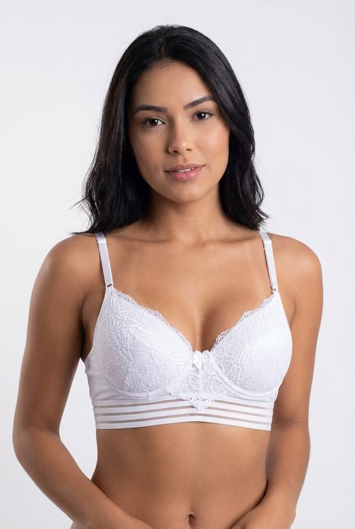 Sutiã Feminino Branco com Renda e Faixa Decorada