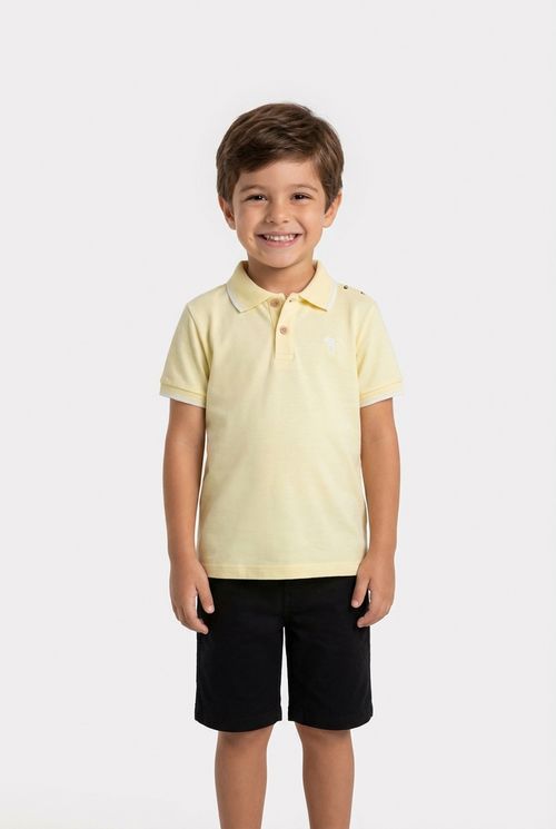 Polo Infantil Menino Amarelo Suave com Bordado Delicado