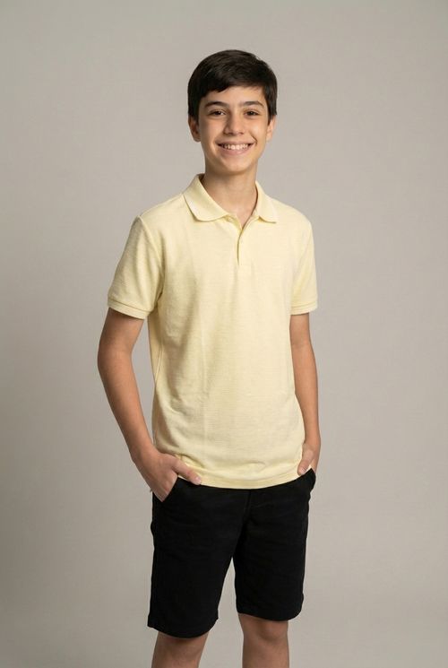 Camiseta Polo Infantil Amarela Suave Listrada
