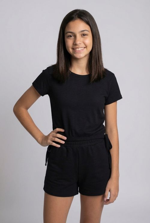 Blusa Infantil Menina Preta Juvenil Canelada com Colisse
