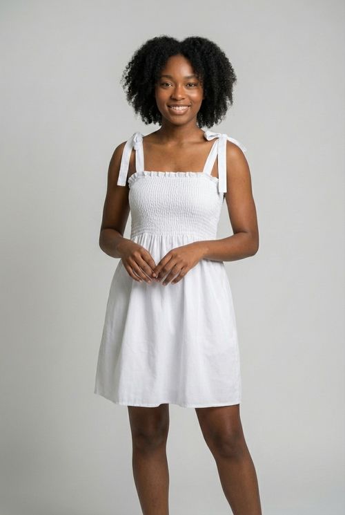 Vestido Feminino Branco Elastex com Alças de Amarrar
