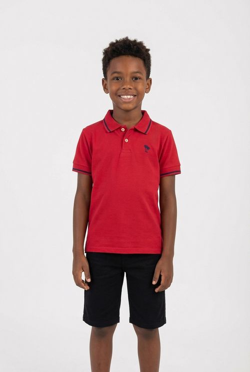 Camiseta Polo Infantil Vermelha Bordado Coqueiro