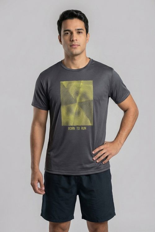 Camiseta Esportiva Masculina Chumbo 'Born to Run' Espiral