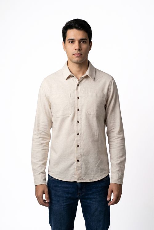 Camisa Masculina Linho Premium Manga Longa Off-White