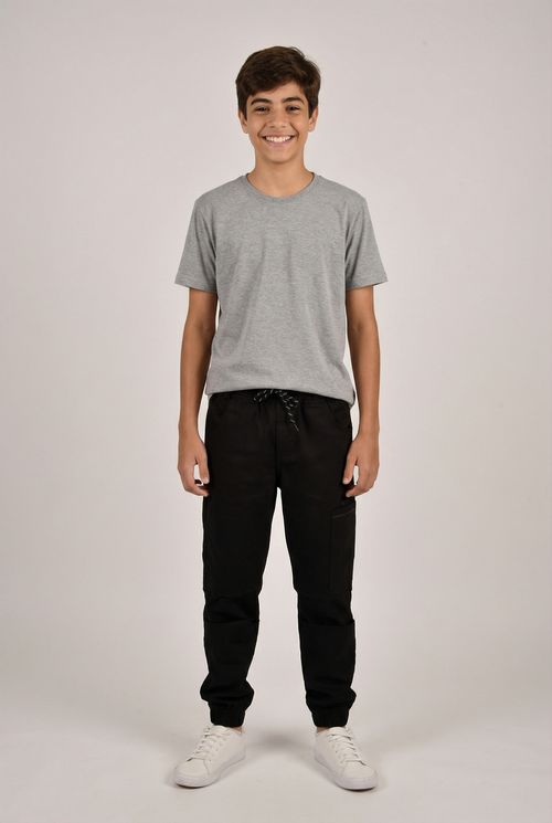 Calça Jogger Cargo Masculina Preta Juvenil