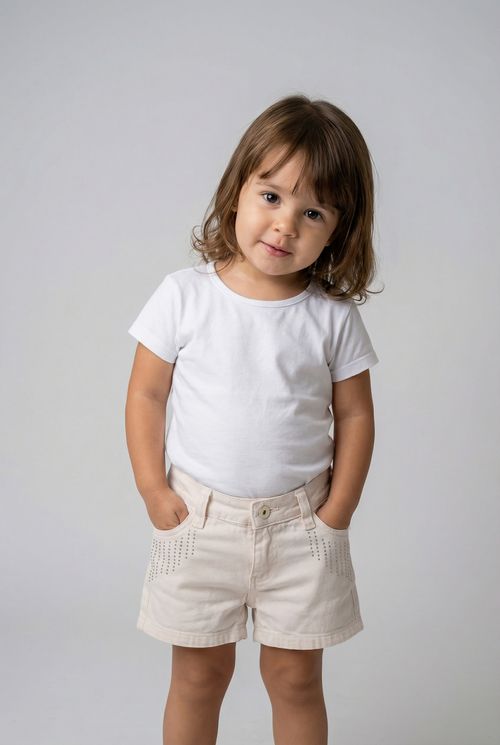 Shorts Infantil Menina Off-White com Apliques de Strass