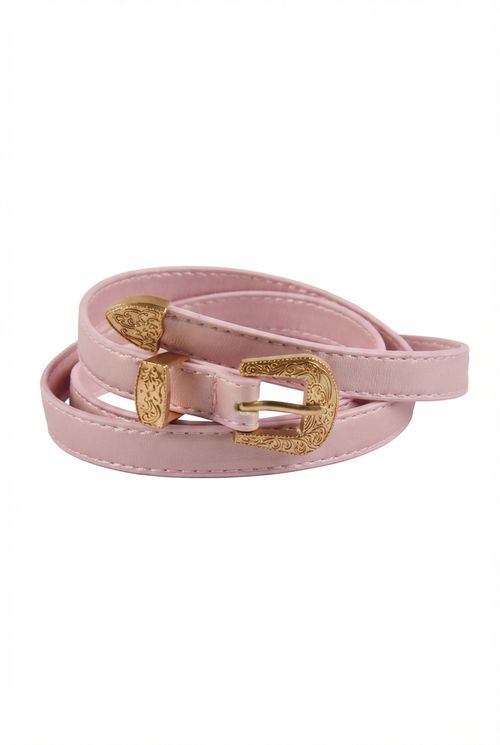 Cinto Feminino Rosa Claro Fivela Dourada Detalhada