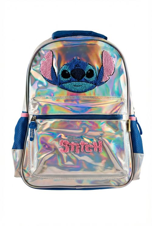 Mochila Infantil Menina Prateada Stitch 3D Holográfica