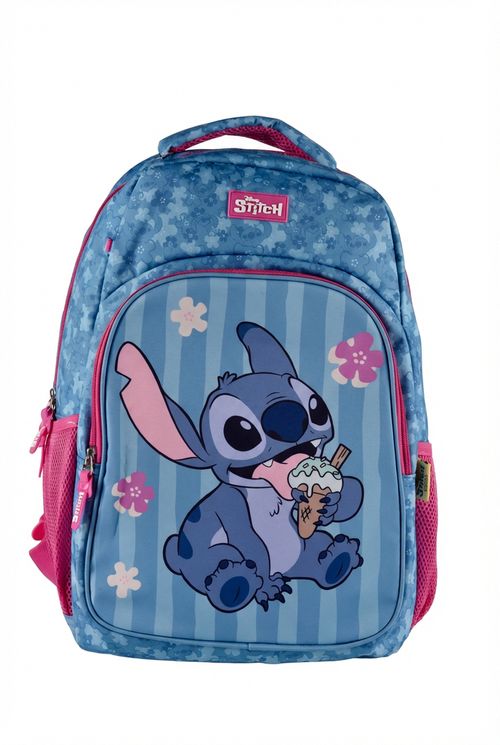 Mochila de Costas Infantil Menina Azul Stitch Sorvete Floral