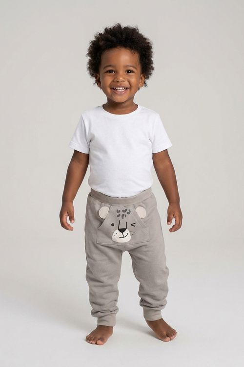 Calça Infantil Bege Ursinho Fofo