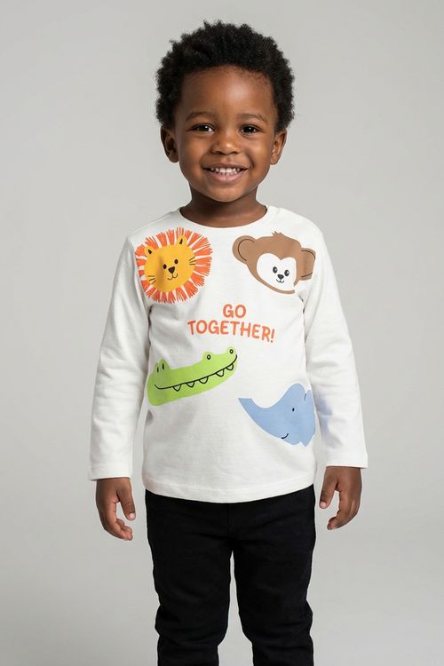 Camiseta Infantil Off White Estampa Animais Go Together!