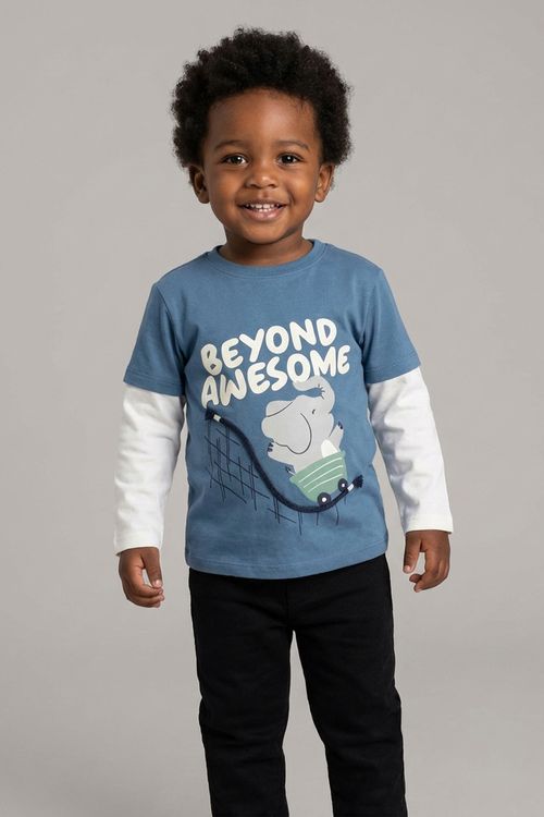 Blusa Infantil Menino Azul Médio Elefante Beyond Awesome