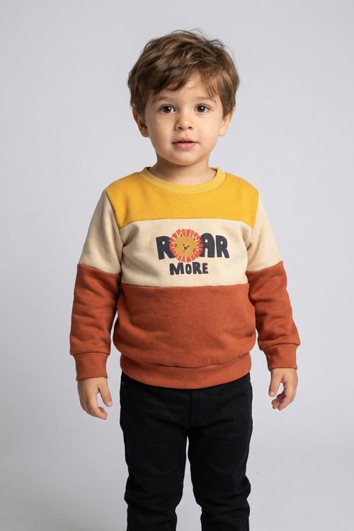 Moletom Infantil Menino Amarelo Bege Ferrugem Leão ROAR MORE