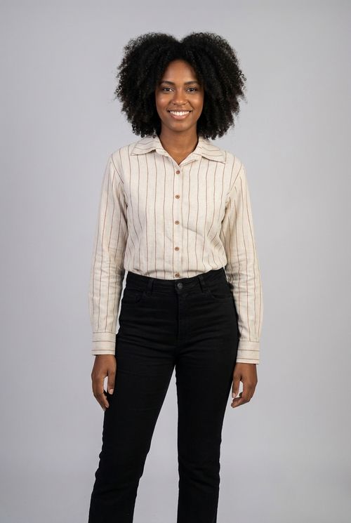 Camisa Feminina Off-white Risca de Giz
