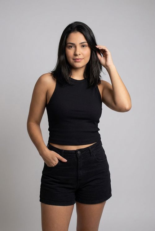 Regata Feminina Preta Ribana Canelada