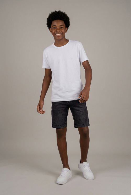 Bermuda Infantil Menino Cinza Black Lavado Juvenil Desbotado