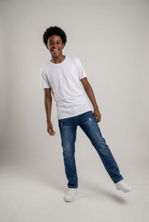 Calça Jeans Infantil Azul Médio Juvenil Destroyed