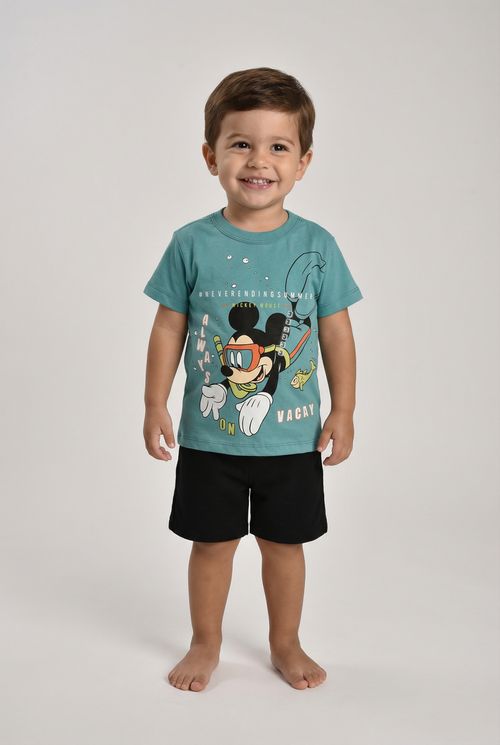 Camiseta Infantil Menino Azul Turquesa Mickey Mouse Snorkel