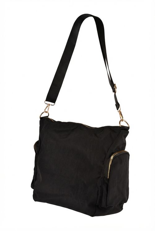Bolsa Feminina Preta Múltiplos Bolsos Detalhes Dourados