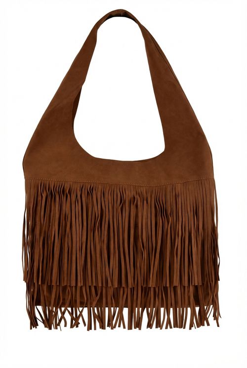 Bolsa Hobo Feminina Marrom Escuro Franjas