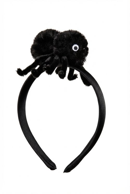 Tiara de Halloween Feminina Preta Estampa Aranha Peluda