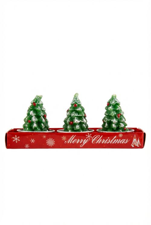 Kit 3 Velas Decorativas Verde Árvore Natal 'Merry Christmas'
