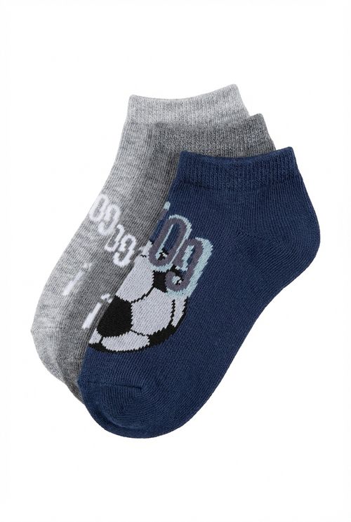 Kit 3 Meias Cano Curto Infantil Menino Azul Cinza Futebol Gol