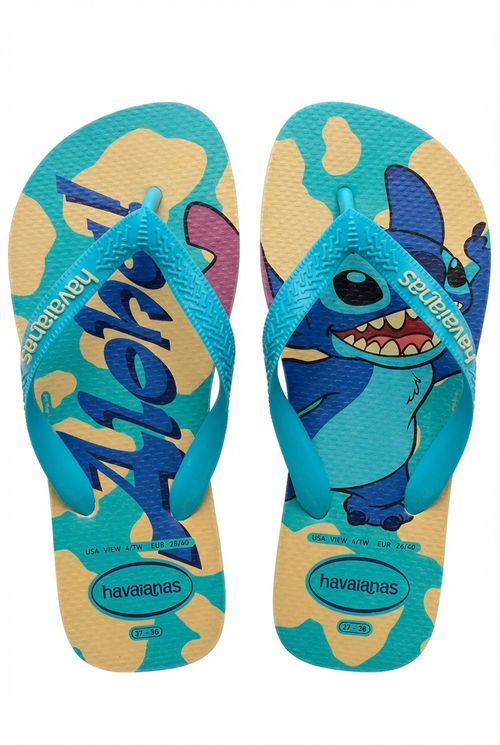 Chinelo Infantil Azul e Amarelo Lilo & Stitch Aloha