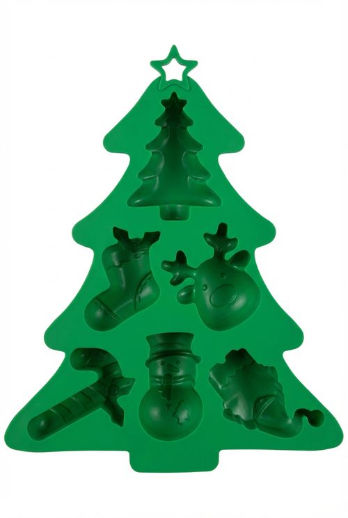 Forma de Silicone Verde 7 Cavidades Natalinas