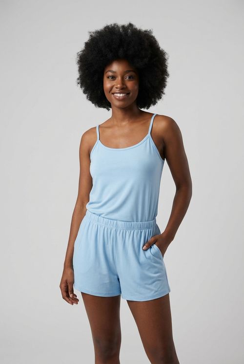 Conjunto de Pijama Feminino Curto Alça Fina Azul Céu