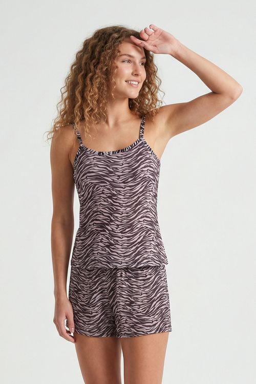 Pijama Feminino Curto com Alças e Shorts Estampa Zebra
