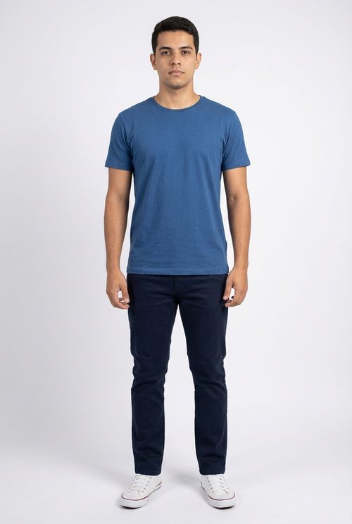 Calça Masculina Sarja Slim Azul Marinho c/ Elastano