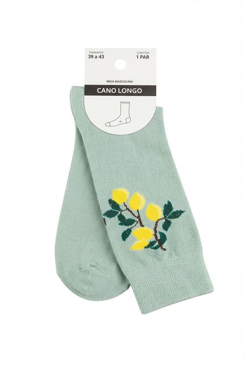 Meia Cano Longo Masculino Verde Limão Suave Limões