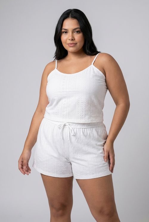 Pijama Curto Feminino Branco Laise Floral