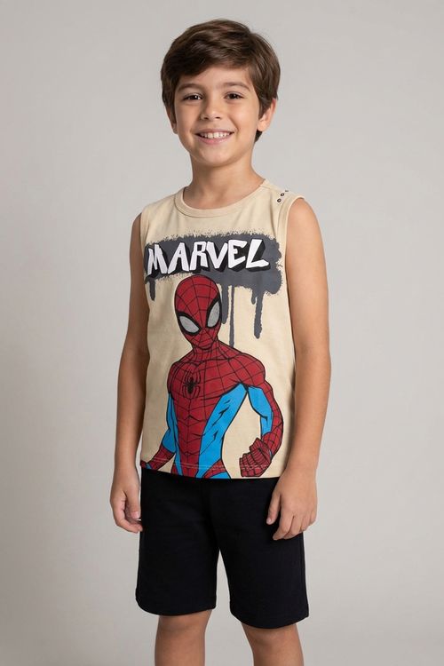 Regata Infantil Menino Bege Pequeno Homem-Aranha Grafite