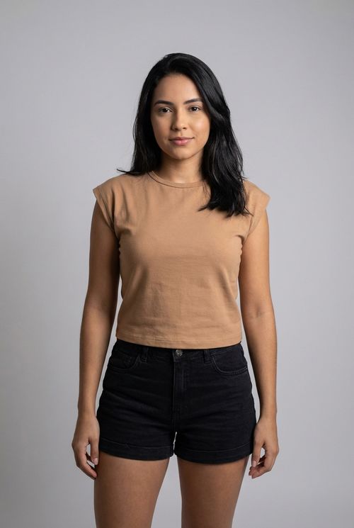 Blusa Muscle Tee Feminina Bege Escuro