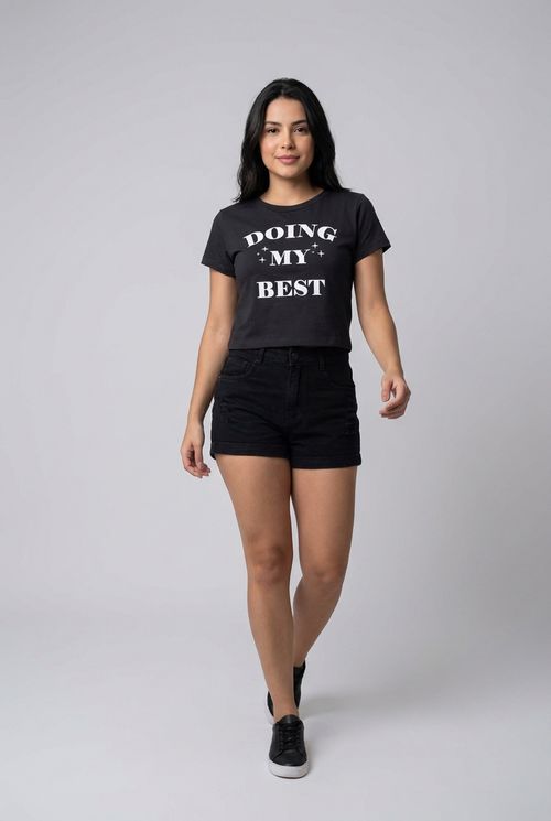 Blusa Cropped Feminina Cinza Escuro Estampa Doing My Best
