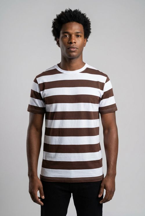 Camiseta Masculina Listrada Branca e Marrom