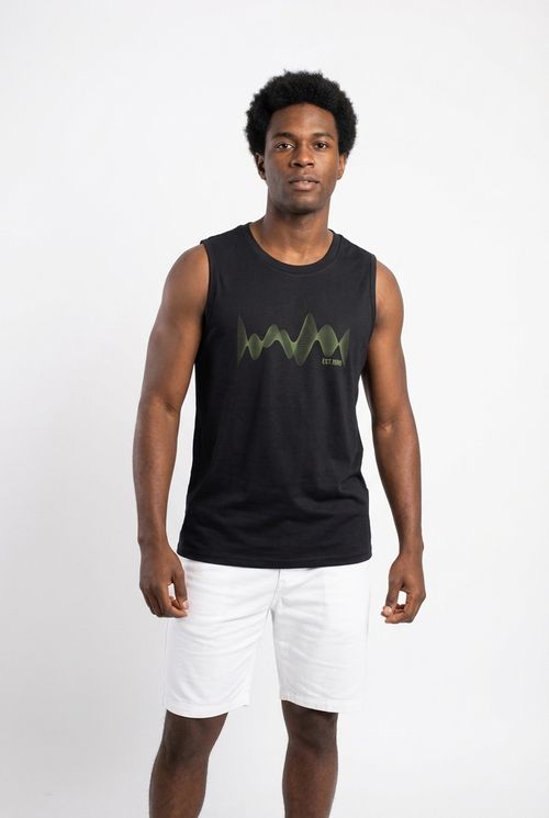 Regata Masculina Preta Ondas Gráficas Verdes