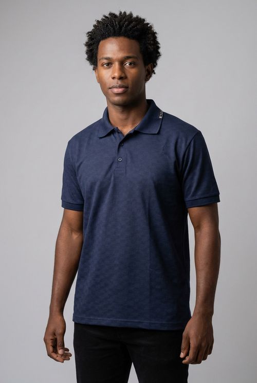 Polo Masculina Azul Marinho Adulto Texturizada