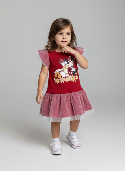 Vestido Infantil Menina Vermelho Minnie e Margarida