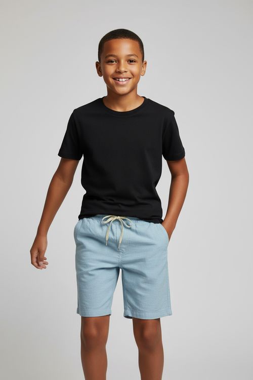 Bermuda Sarja Eco Infantil Meninos Azul Médio Cós Ajustável