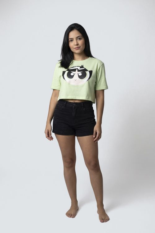 Blusa Cropped Feminina Verde Claro Docinho As Meninas Superpoderosas