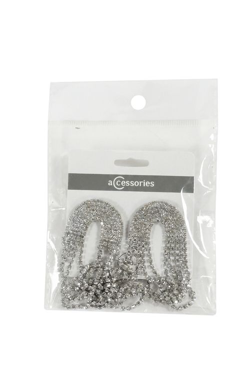 Brinco Feminino Adulto Prateado Cascata de Strass Cintilante