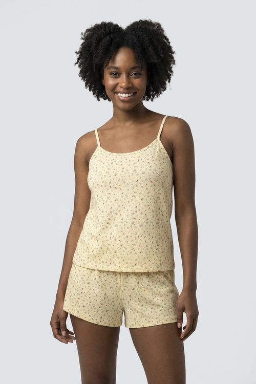 Pijama Feminino Amarelo Estampa Floral Delicada