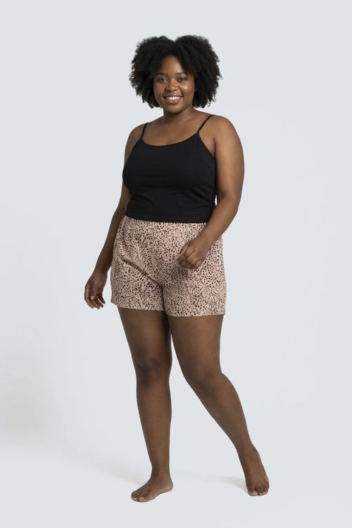 Pijama Feminino Preto e Rosa Claro Estampa Onça