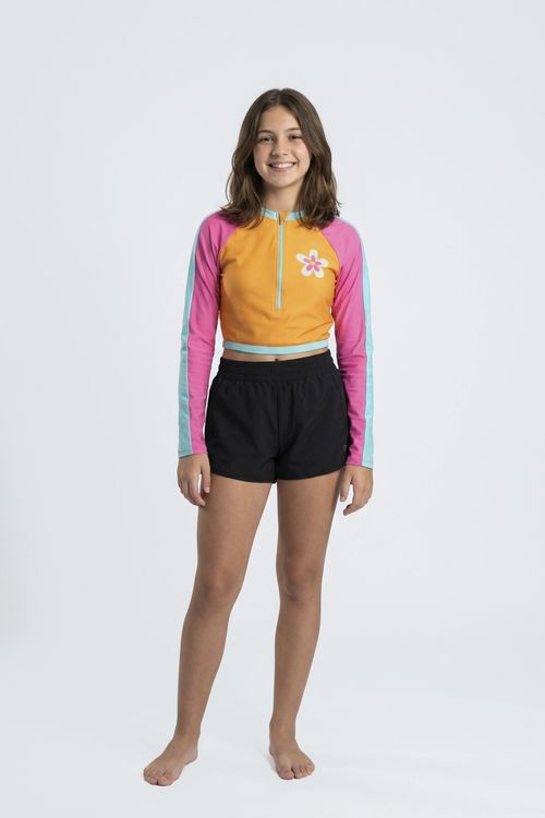 Rash Guard Cropped Infantil Menina Colorida Flor